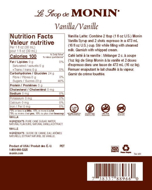 Bulk Monin Vanilla Syrup at Wholesale Pricing – Bakers Authority